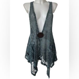 Red Coral Collections Macrame Blue Black Lacey Beach Swim Cover Up One Size